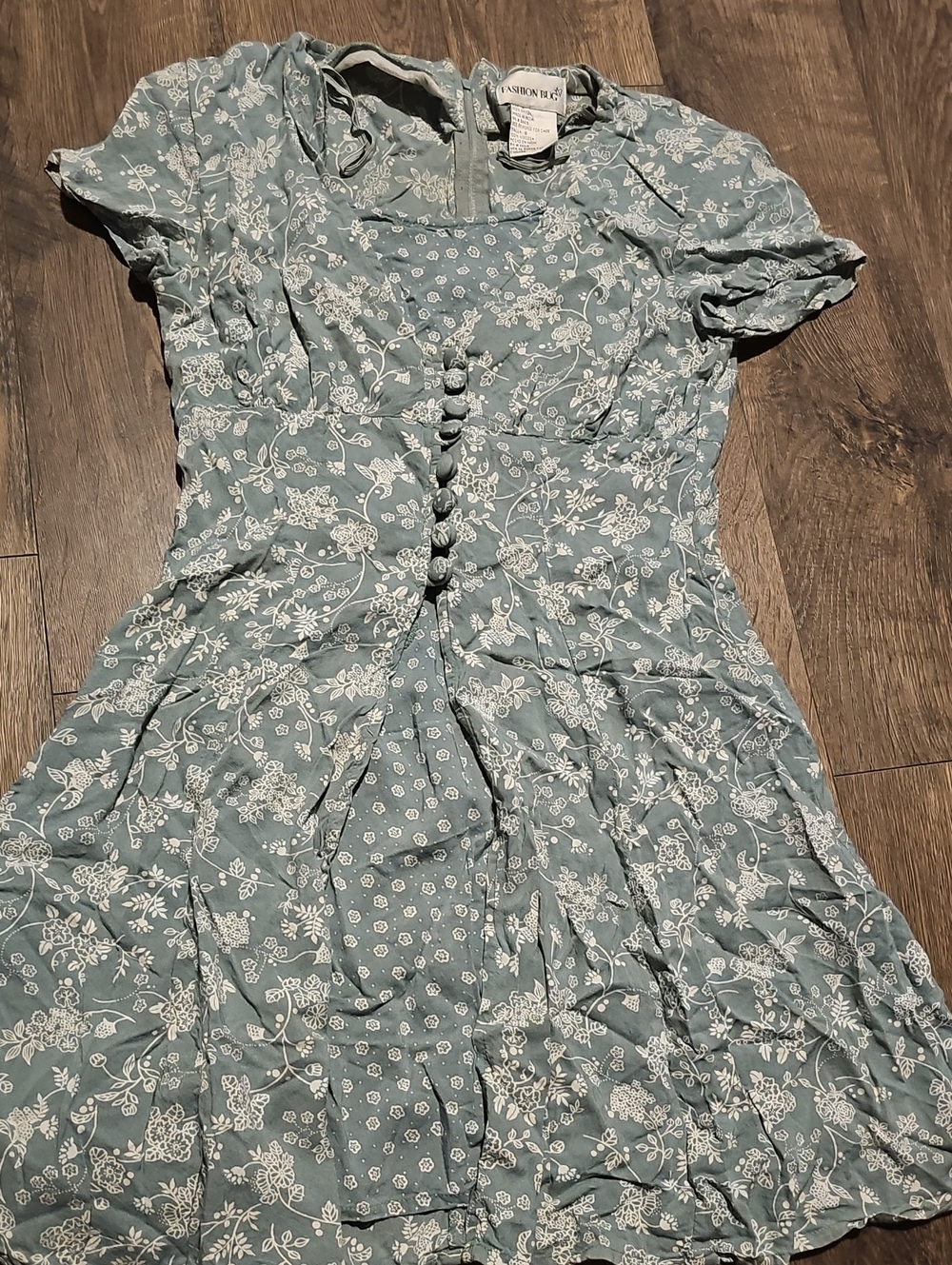 Fashion Bug Sage Green Floral Mini Dress Size 6 Vintage